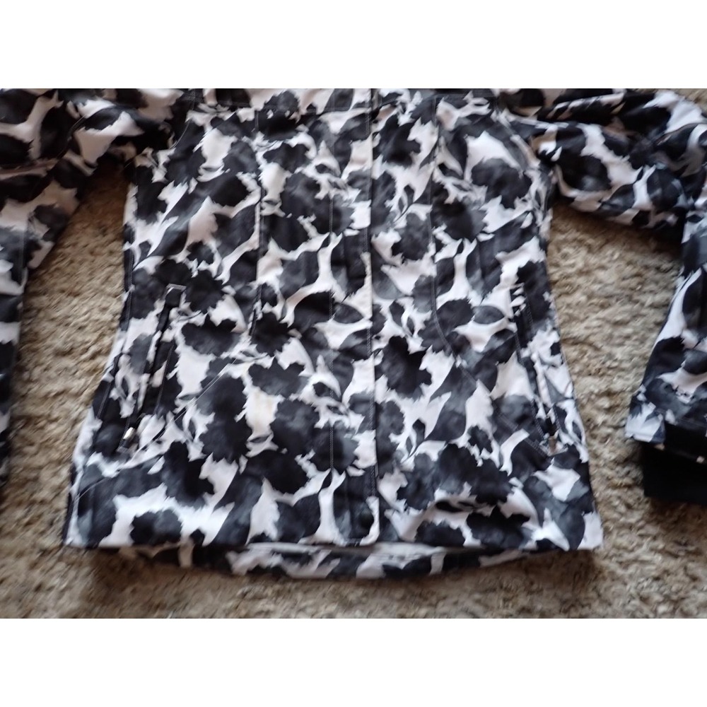 Obermeyer Ski Jacket Women Size 4 Black White Excellent Floral Hooded Winter - Picture 6 of 14
